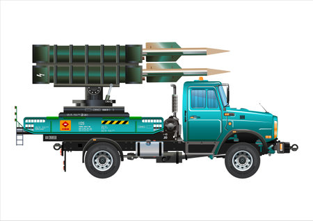 Missile vehicle military weapon rocket launcher truck vector illustrationのイラスト素材