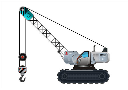 Crane vehicle hook heavy construction service vehicle 3D vector illustrationのイラスト素材