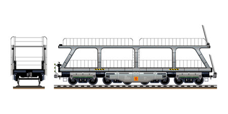 Car carrier railway carriage, locomotive wagon vehicle transporting cars on two levels 3D vector illustrationのイラスト素材