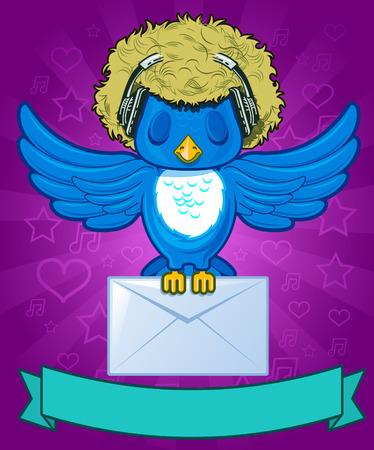 Bird with hair, headphones and mailのイラスト素材