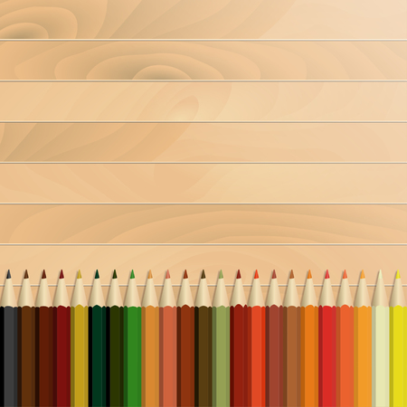 Pencils multicolored autumnal, wooden background / textureのイラスト素材