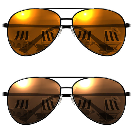 Black Sunglasses on a white background. Beach reflection. Vector Illustrationのイラスト素材