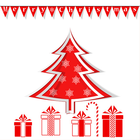 Merry Christmas. Christmas tree and gifts. New Year. Vector Illustrationのイラスト素材