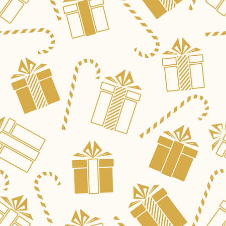 Christmas gifts and candy cane seamless pattern. New Year concept. Vector Illustrationのイラスト素材