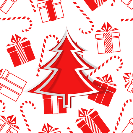 Christmas tree and gifts. New Year. Vector Illustrationのイラスト素材