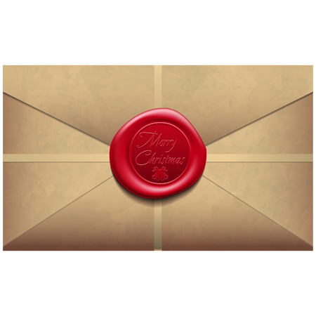 Merry Christmas Envelope with wax seal. Sealing wax. Vector Illustrationのイラスト素材