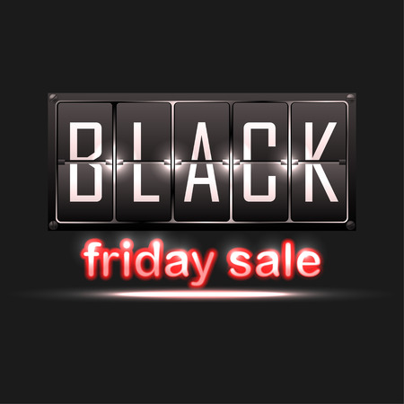 Black Friday Sale! Sale banner with red neon text on white background. Flip clock BFS banner for Your business project. Vector Illustrationのイラスト素材
