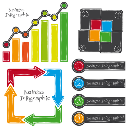 Business infographic set. Freehand drawing. Vector Illustrationのイラスト素材