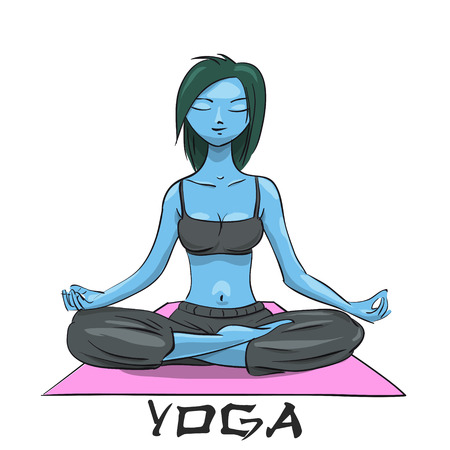 Yoga. Girl in the lotus position. Alien girl. Vector Illustrationのイラスト素材