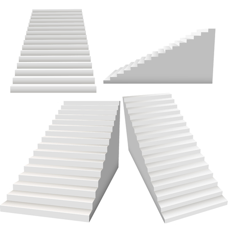White stairs set, 3d interior staircases isolated on white background collection. Success concept. For Your business project. Vector Illustrationのイラスト素材