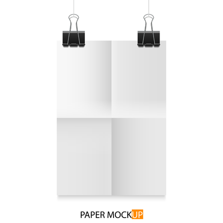 Paper poster for text, backgrpund mock up. Realistic black paper clamp. For Your business project. Vector Illustrationのイラスト素材