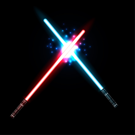 lightsaber, Two Crossed Light Swords Fight. Blue and Red Crossing Lasers. Design Elements for Your Business Projects. Vector illustration.のイラスト素材