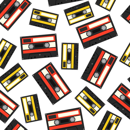 Audiocassette seamless pattern. Vector Illustrationのイラスト素材