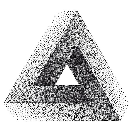 Infinity or Impossible Triangle. Penrose triangle with Black Dots. Unreal geometrical symbol for Your Business project. Pointillism. Vector Dotwork Illustrationのイラスト素材