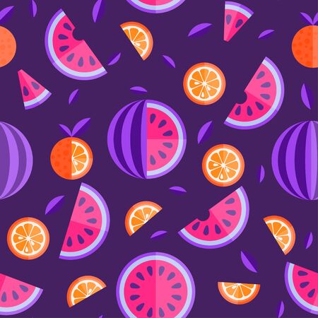 Watermelon and orange seamless pattern. Fruit bright seamless pattern or background. Vector Illustrationのイラスト素材