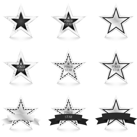 Silver star with diamonds set isolated on white background. Poker concept. Different silver stars. Vector Illustrationのイラスト素材