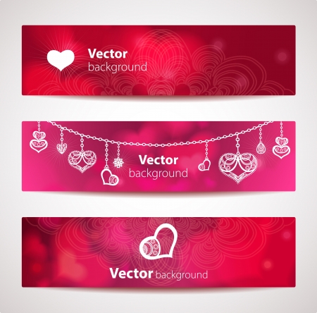 Set of stylish vector headers or banners with hearts. のイラスト素材