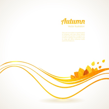 Abstract background. Orange waves and autumn leaves.のイラスト素材