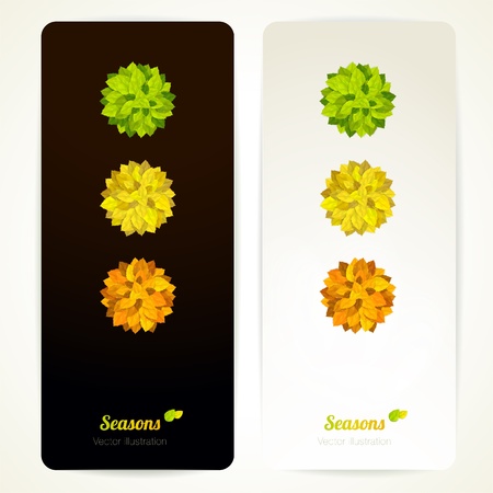 Set of vector banners with 3 round bouquets of colorful leaves.のイラスト素材