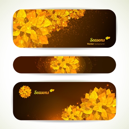 Set of vector banners with orange leaves. Autumn background.のイラスト素材