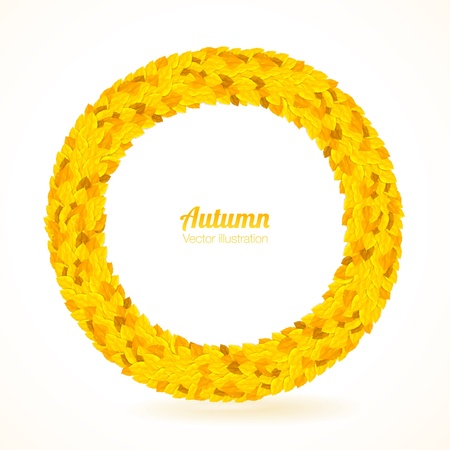 Round frame with autumn leaves. Vector illustration.のイラスト素材