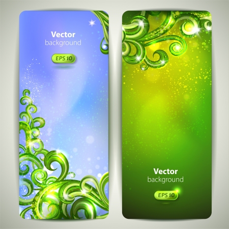 Vector set of banners with decorative glossy swirls のイラスト素材