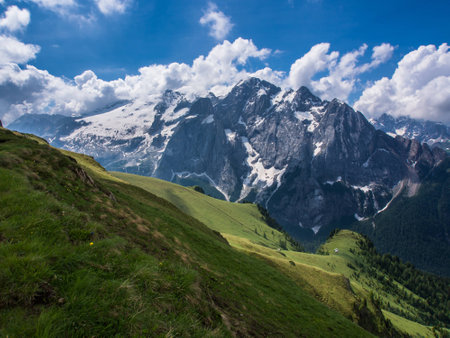 Marmolada glacier in a sunny day of summer, Dolomites, Italyの写真素材
