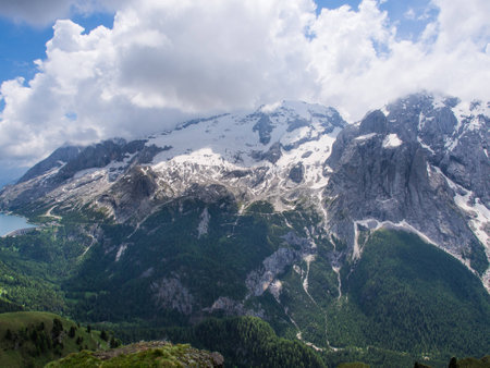 Glacier Marmolada in a sunny day of summer, Dolomites, Italyの写真素材