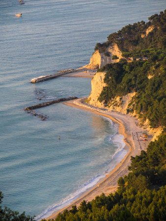 Aerial view of the beach Urbani, Numana, Conero, Marche, Italyの写真素材