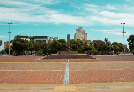 Goiania, Goias / BRAZIL - September 23, 2018: Monument of three human races in Goiania city on a sunny day.のeditorial素材