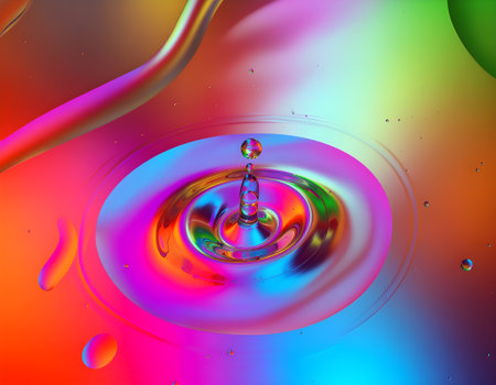 Water drop on colorful background. 3d rendering, 3d illustration.の素材