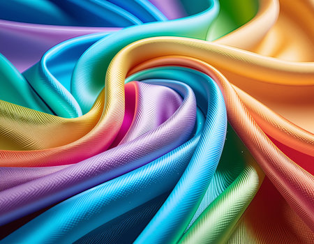 abstract background of colorful satin or silk fabric with wave foldsの素材