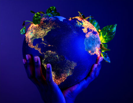 Globe in human hands. The concept of Earth Day.の素材