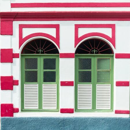 Detail of colorful facade in Ouro Preto, Minas Gerais. Brazilの写真素材