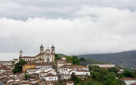 Cityscape of colonial city of Ouro Preto with Nossa Senhora do Carmo church.の素材 [FY310140618919]