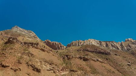 Beautiful mountainous and arid background. with copy space . This picture was taken in Aconcagua National Park, from Mendoza, Argentina.の写真素材