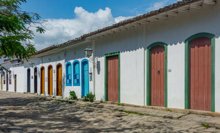 PARATY, RIO DE JANEIRO, BRAZIL - DECEMBER 27, 2019: Urban landscape with colorful houses and cobbled pavements in Paraty, Rio de Janeiro, Brazil.  The preserved colonial center of the city was included on UNESCO World Heritage list in 2019.のeditorial素材
