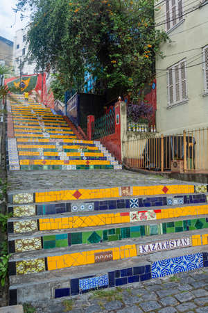 RIO DE JANEIRO, BRAZIL - JANUARY 3, 2020:  The famous Stairway Selaron (Escadaria Selaron) covered by colorful tiles in the historic center of Rio de Janeiro. This landmark was designed by the chilean artist Jorge Selaron who declared it as "my tribute toのeditorial素材