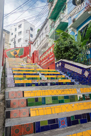 RIO DE JANEIRO, BRAZIL - JANUARY 3, 2020:  The famous Stairway Selaron (Escadaria Selaron) covered by colorful tiles in the historic center of Rio de Janeiro. This landmark was designed by the chilean artist Jorge Selaron who declared it as "my tribute toのeditorial素材
