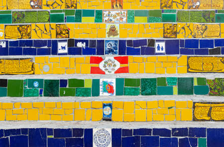 RIO DE JANEIRO, BRAZIL - JANUARY 3, 2020:  The famous Stairway Selaron (Escadaria Selaron) covered by colorful tiles in the historic center of Rio de Janeiro. This landmark was designed by the chilean artist Jorge Selaron who declared it as "my tribute toのeditorial素材