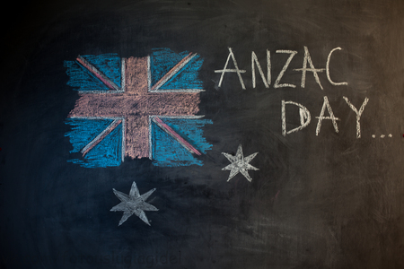 chalk inscription on the blackboard and picture of the flag of Australia Drawing with chalkの写真素材
