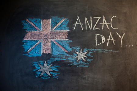 chalk inscription on the blackboard and picture of the flag of Australia Drawing with chalkの写真素材