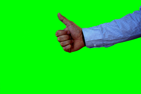Male hand showing his thumb up isolated on white. Positivity concept.の写真素材