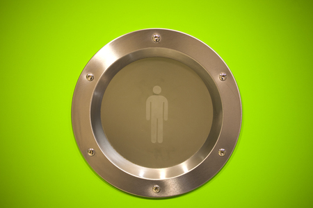 A Whimsical Men's Room Sign. Men's Room Sign - Men's Bathroom icon on green background. Flat icon design of men's room.の写真素材