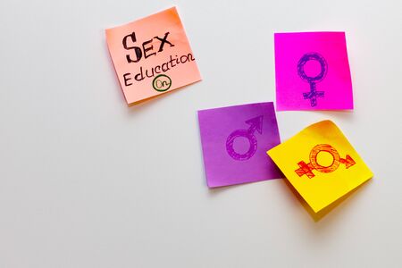 Stickers with gender symbols on a white background. Sex educationの写真素材