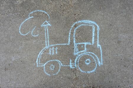 Chalk drawing of a locomotive on the asphaltの写真素材