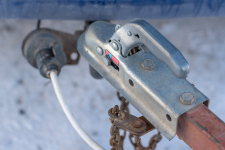 Coupling device or towing device for attaching a trailer to a vehicle.の写真素材