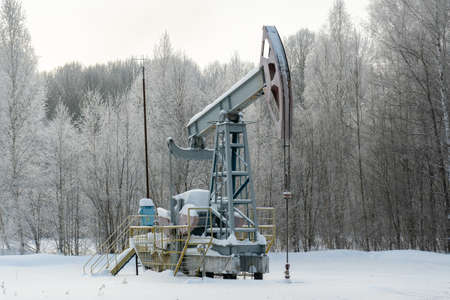 Oil rocking chair, winter landscape in Russia. Winter forestの写真素材