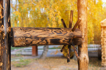 Wooden lifting mechanism of an ancient wellの写真素材