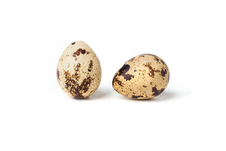 Two quail eggs on a white background. Close-upの写真素材